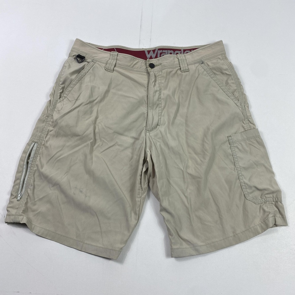 Wrangler Shorts Mens Large Khaki Cargo Hiking Outdoor Multi Pocket Utility